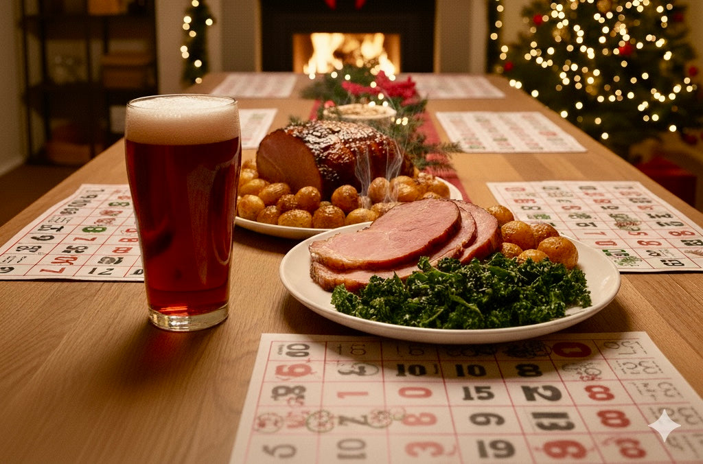 Juleskinke med brunede kartofler og grønlangkål